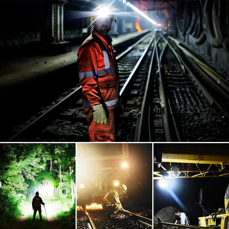 2 Rechargeable Headlamps, a Fishing Headlamp with 5 LED Bulbs, Featuring Three Modes and Waterproof Function, Suitable for Outdoor Camping, Hiking, Running, and Vehicle Maintenance Tasks.