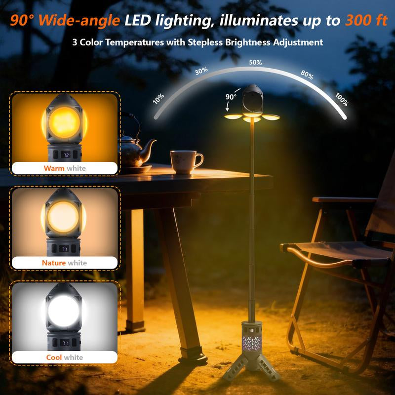 SKYFIRE Portable Camping Light, Telescopic Camping Lantern (With Rechargeable Power Supply), High Lumen Dimmable Magnetic Tent Lamp — Outdoor Work Light for Hiking, Camping, Home Emergencies