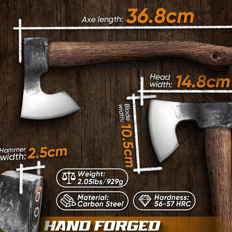 Dream Reach 14.5"" Gardening Hatchet with Sheath, Bushcraft Gardening Axe with Carbonized Handle, Hand Forged Gardening Carving Axe, Splitting Gardening Hatchet for Chopping Wood, Gardening Use, Black