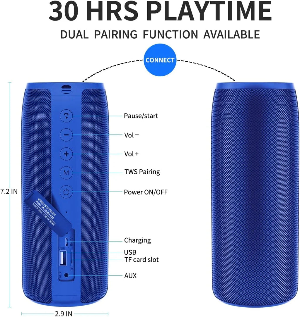 Portable Bluetooth Speaker, Wireless Speaker with Loud Stereo Deep Bass Sound, Outdoor Speakers with Bluetooth 5.0, 30H Playtime, Dual Pairing for Home,Party