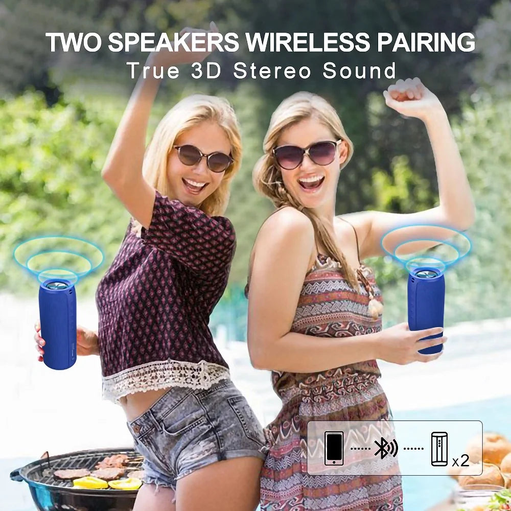Portable Bluetooth Speaker, Wireless Speaker with Loud Stereo Deep Bass Sound, Outdoor Speakers with Bluetooth 5.0, 30H Playtime, Dual Pairing for Home,Party