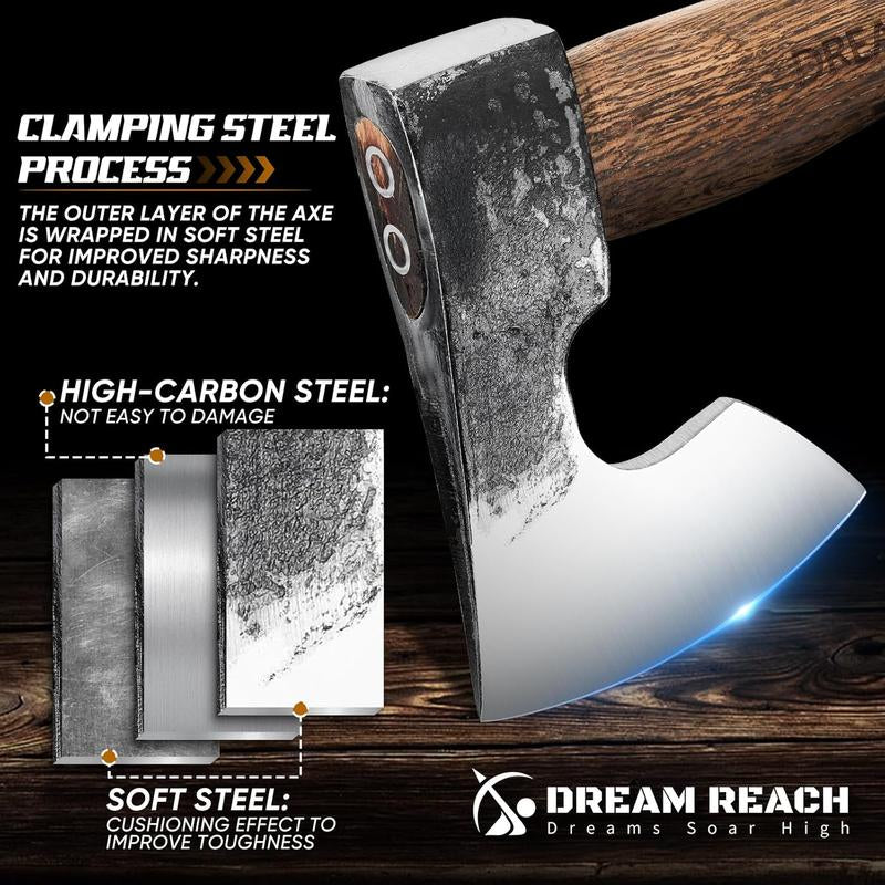 Dream Reach 14.5"" Gardening Hatchet with Sheath, Bushcraft Gardening Axe with Carbonized Handle, Hand Forged Gardening Carving Axe, Splitting Gardening Hatchet for Chopping Wood, Gardening Use, Black