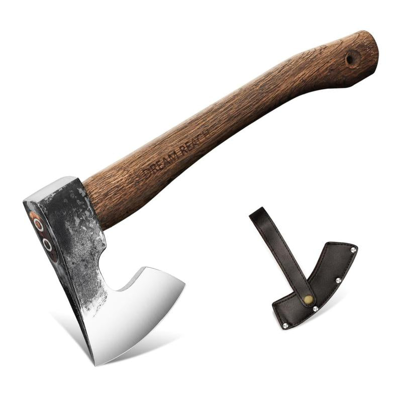 Dream Reach 14.5"" Gardening Hatchet with Sheath, Bushcraft Gardening Axe with Carbonized Handle, Hand Forged Gardening Carving Axe, Splitting Gardening Hatchet for Chopping Wood, Gardening Use, Black