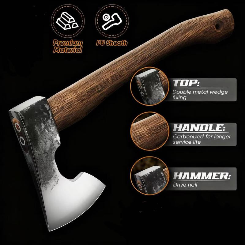 Dream Reach 14.5"" Gardening Hatchet with Sheath, Bushcraft Gardening Axe with Carbonized Handle, Hand Forged Gardening Carving Axe, Splitting Gardening Hatchet for Chopping Wood, Gardening Use, Black